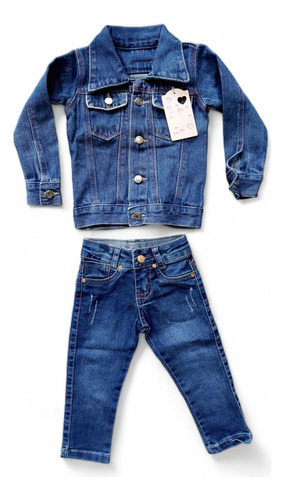 Kit Jaqueta E Calça Jeans Infantil Bebê Menina