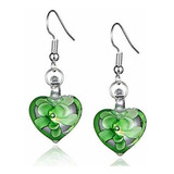 Aretes Anzuelo - Murano Inspired Glass Heart And Flowers Ear