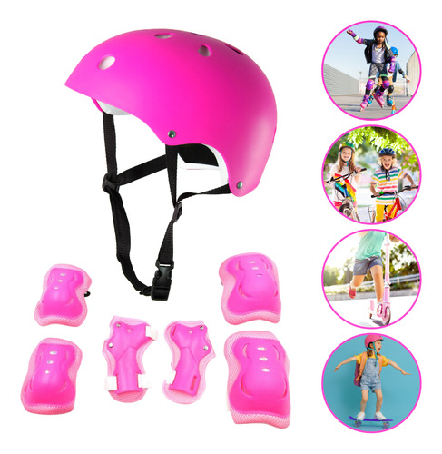 Kit Proteção Feminino Capacete Cotoveleira Joelheira Rosa