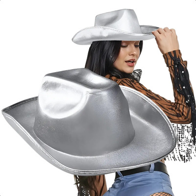 Sombrero Económico Plateado Texano Cowboy Fiesta Vaquero
