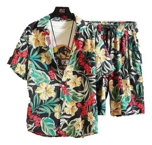 B Playa Y Pantalón Short Hombre Conjunto Camisa Hawaiana