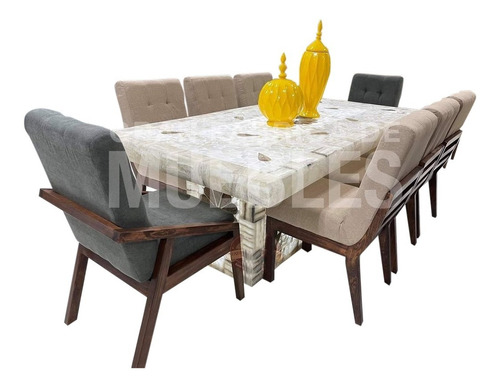 Comedor Rectangular De 8 Sillas Base Y Cubierta Piedra Onix