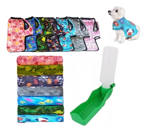 Kit Poncho Buzo Abrigo Polar Estampad + Bebedero Portatil 