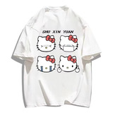 Camiseta De Manga Curta De Algodão Puro Creative Hello Kitty