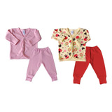 Kit 4 Peças - 2 Casaco Estampado + 2 Calça Lisa Bebê Algodão