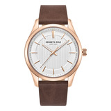 Reloj Hombre Kenneth Cole Kcwga2234505 New York Color De La Correa Marrón Color Del Bisel Rosa Color Del Fondo Gris