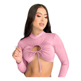 Blusa Crop Top Para Dama Unicolor Manga Larga Juvenil 