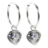 Aros Argolla Corazón Cristal Grande Plata 925