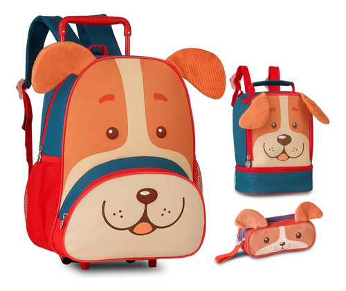 Mochila Rodinhas C Lancheira E Estojo Kit Escolar Infantil