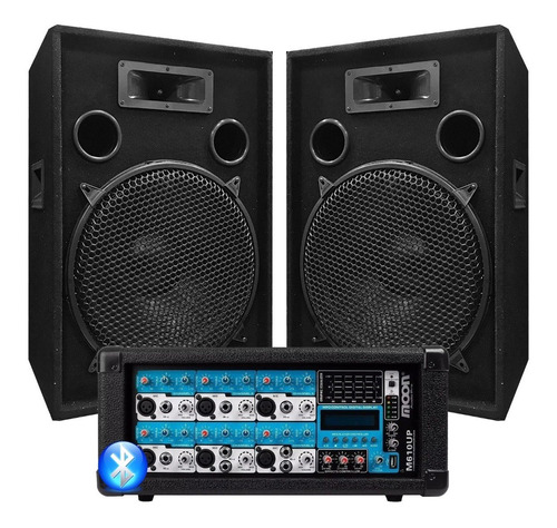 Combo Consola Potenciada 6 Ch 100w Bluetooth Usb + Bafles 15