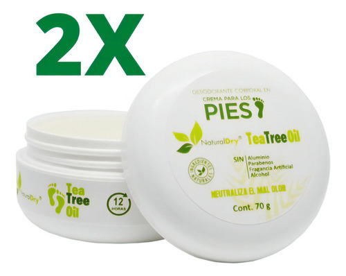 Paquete 2 Desodorantes Para Pies - 100% Naturales -sin Talco Tea Tree