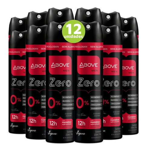 Desodorante Jato Seco Above Feel Free Zero Sem Alumínio Vegano Zero Neutral Pacote De 12 U