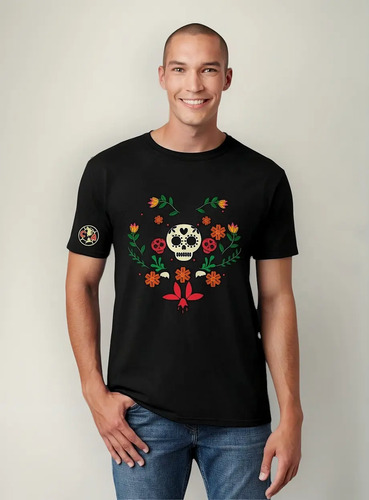 Playera Día De Muertos Fútbol Camiseta América Hombre Flores