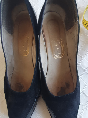 Zapatos Vestir Dama Negros, Número 38gamuza Y Cuero 