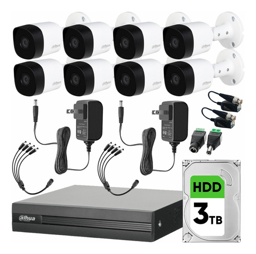 Dahua Kit Cctv 8 Cámaras 5 Mp Metal Hdd 3 Tb + Trabsceptores Color Blanco