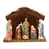 Presépio Porcelana P/ Natal 6 Figuras 9cm / Casa 20cm Magizi