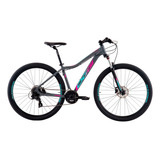 Bicicleta Aro 29 Oggi Float 5.0 Hds 24v 2024 Bike Feminina Cor Grafite/rosa/azul Tamanho Do Quadro 15