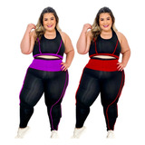 Kit 2 Conjunto Fitness Feminino Calça Legging Top Plus Size