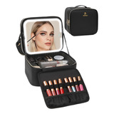 Relavel Bolsa De Maquillaje Con Espejo Led, Estuche De Maqui