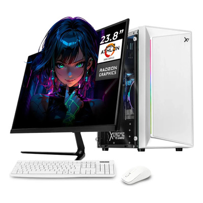 Computadora Escritorio Completa Xtreme PC Gaming AMD Radeon Vega 3 Athlon 3000G 16GB SSD 500GB Monitor 21.5 75Hz WIFI White rendimiento básico para juegos casuales, trabajo y estudio | Meses sin interés