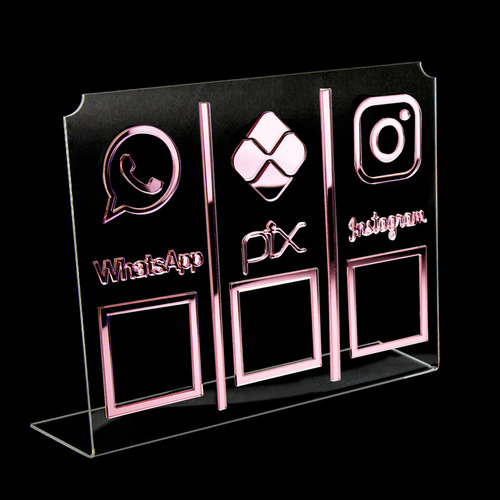 Display Placa 3 Em 1 Whatsapp Pix Insta Qr Code Transparente Transparente E Rosa