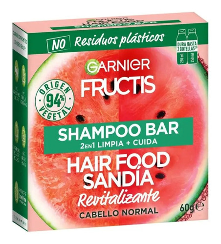 Shampoo Bar Garnier Fructis 2 En 1 Sandía Revitaliza 60 G