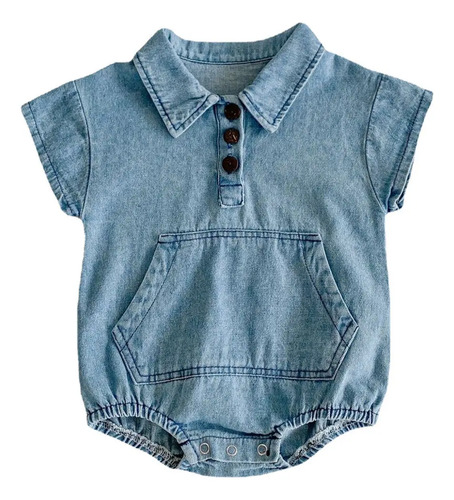 Mono De Mezclilla Con Bolsillo De Manga Corta Para Niños