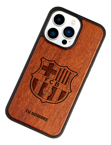 Funda Para iPhone Fc Barcelona Madera Grabada Tu Nombre