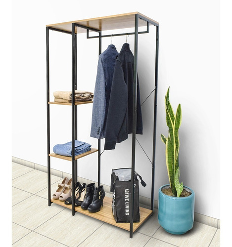 Closet Ropero Armable Portatil Madera Metal Minimalista 