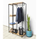 Closet Ropero Armable Portatil Madera Metal Minimalista 