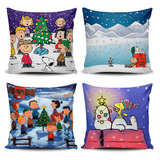 Kit 4 Capas De Almofada Snoopy Natal 45x45 Merry Christmas