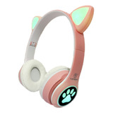 Headset Fone De Ouvido Bluetooth Led Orelha Gato Headphone Cor Rosa Cor Da Luz Colorido