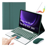 Funda Teclado+mouse+lápiz P/galaxy Tab S9/ S9fe 10.9 Verde