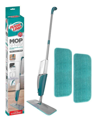 Kit Rodo Mop Spray Flash Limp Cabo Inox + 2 Refil Microfibra
