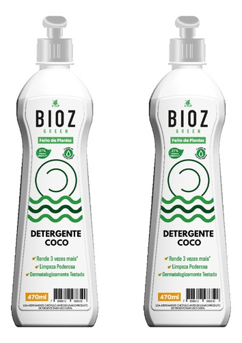 Detergente De Coco Natural Vegan Eco 470ml Bioz Green 2 Unds