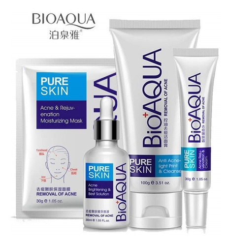 Set Bioaqua Pure Skin Removedor De Acne 4pz Full
