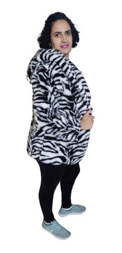 Casaco Animal Print Forrado Capuz Bem Encorpado Inverno 