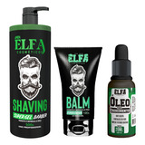 Kit Barbearia Shaving + Balm + Óleo P/ Crescimento Elfa 4man