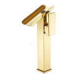 Monomando Alto Para Lavabo Dorado Brillante Tipo Cascada 