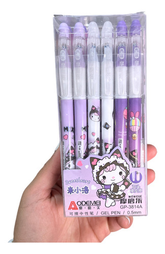 Pack 12 Lápices Tinta Gel 100% Borrable Diseño Kawaii Color De La Tinta Negro Color Del Exterior Gatita