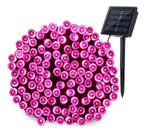 Guirnalda Led Solar Rosa Con Panel Recargable 10 Mts El129