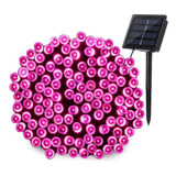 Guirnalda Led Solar Rosa Con Panel Recargable 10 Mts El129