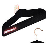 Kit 100 Cabides 45cm Veludo Preto Slim Antideslizante Roupa