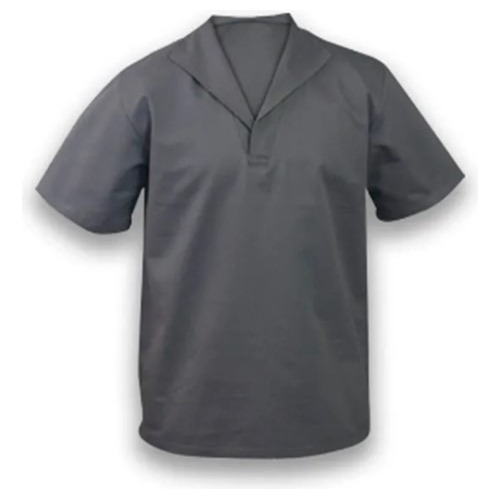 Camisa Brim Jaleco Uniforme Mecânico Manga Curta Cinza Azul