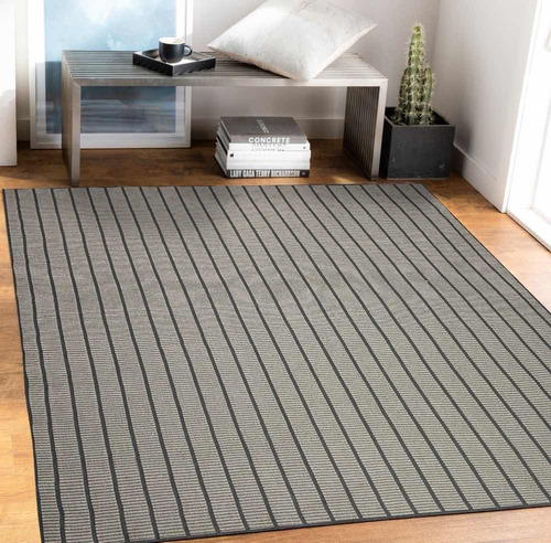 Alfombra Moderna Gris Tejido Plano Lineas 150x200cm Kreatex