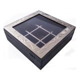 Caja De Te 9 Divisiones Alpaca Madera Vidrio, Oferta !!