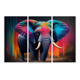 Cuadro Triptico De Elefante Sobre Lienzo 90cm X 60 Cm