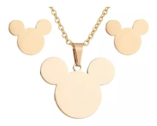 Set Collar Y Aretes Mickey Mouse, Dos Colores Excelente 
