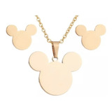 Set Collar Y Aretes Mickey Mouse, Dos Colores Excelente 