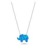 Lindo Collar De Plata .925 Piedra Ópalo Azul Elefante